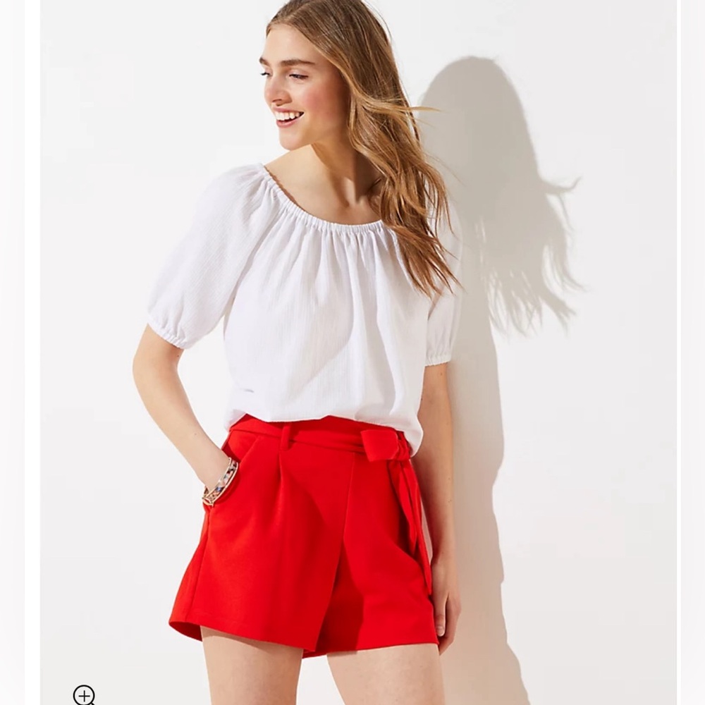 LOFT Tie Waist Stretch Pull On Shorts in Cherry Glow Size Small